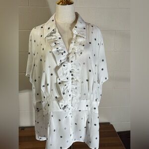 JM Collection Ivory Blouse with Black Dots
